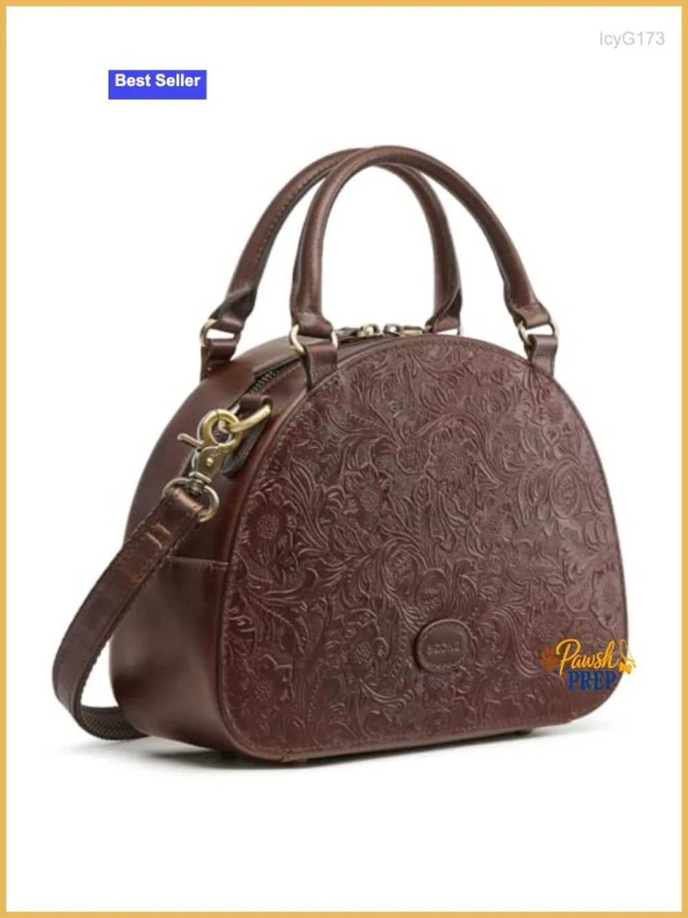 Genuine Leather Crossbody Bag - Small Satchel Purse Women Rose Embossed